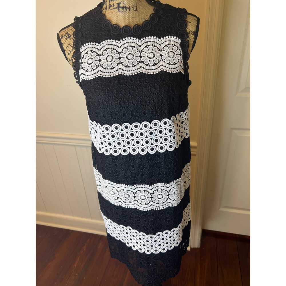 Kate spade Black White Lace Sleeveless Shift Dress Floral Geometric Stripes - Picture 5 of 9